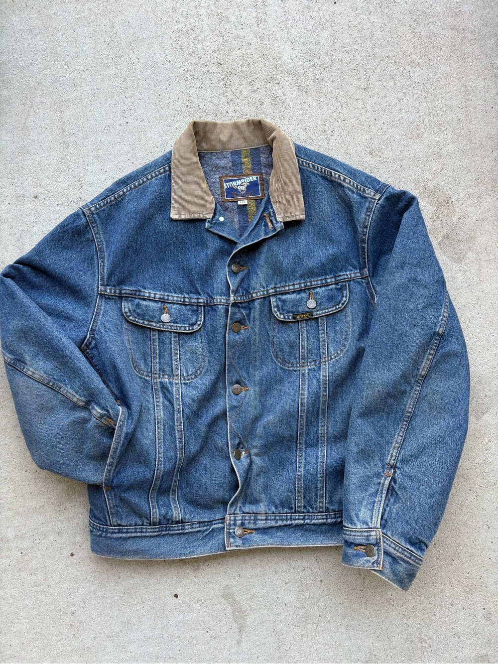 Vintage 90s Mustang Stormrider Blanket Lined Denim Jacket Corduroy Collar 27x27
